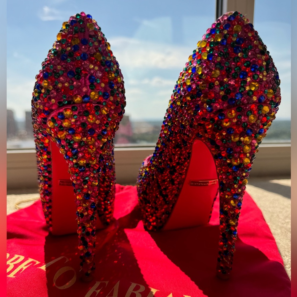 Roberto Fabiani Crystal Embellished Pink Platform Pumps - Size 10 - Picture 3 of 5